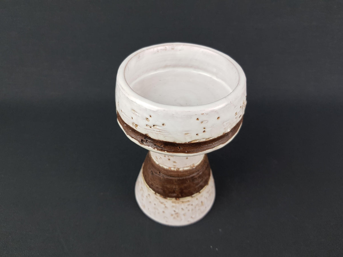 Vintage West German Style Ceramic Candlestick – White & Brown, Brutalist, 1960s/70s