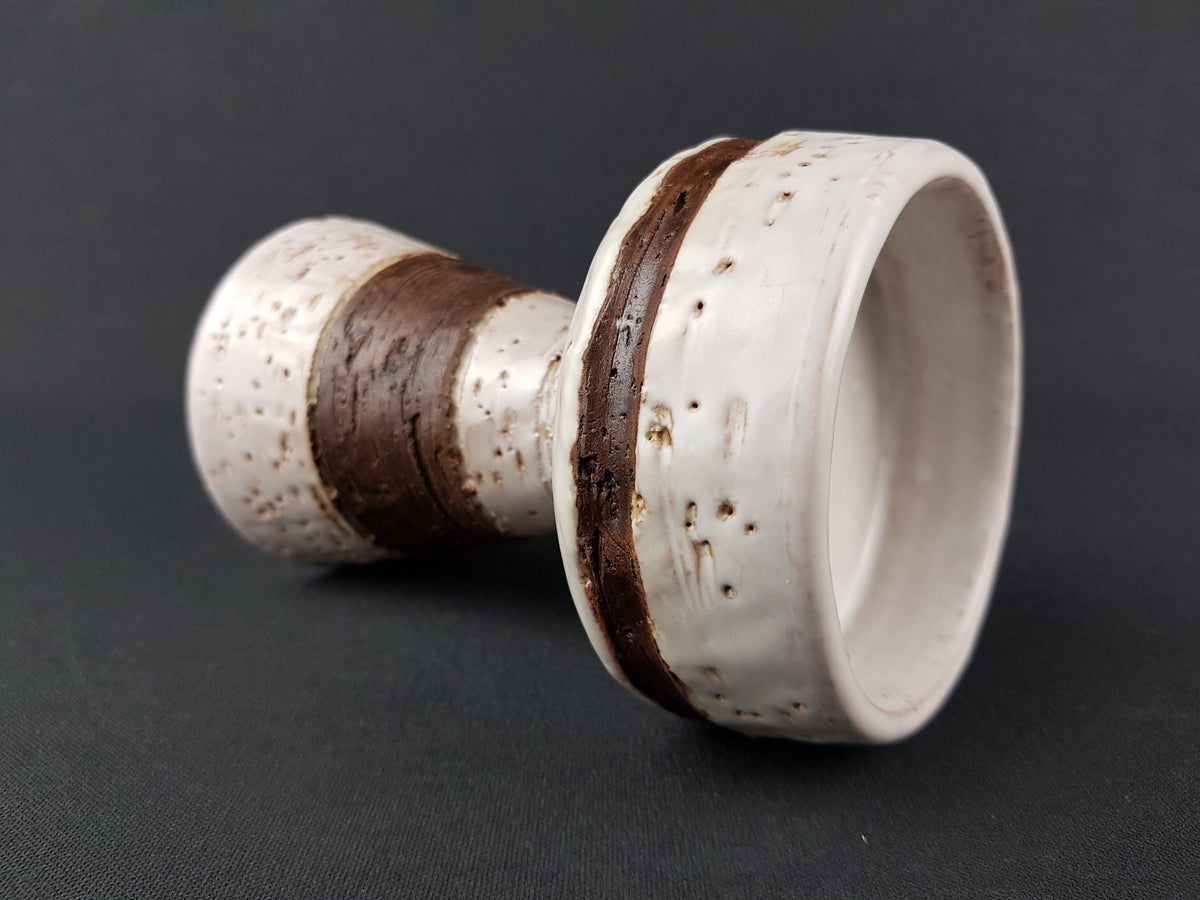 Vintage West German Style Ceramic Candlestick – White & Brown, Brutalist, 1960s/70s