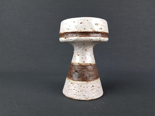 Vintage West German Style Ceramic Candlestick – White & Brown, Brutalist, 1960s/70s