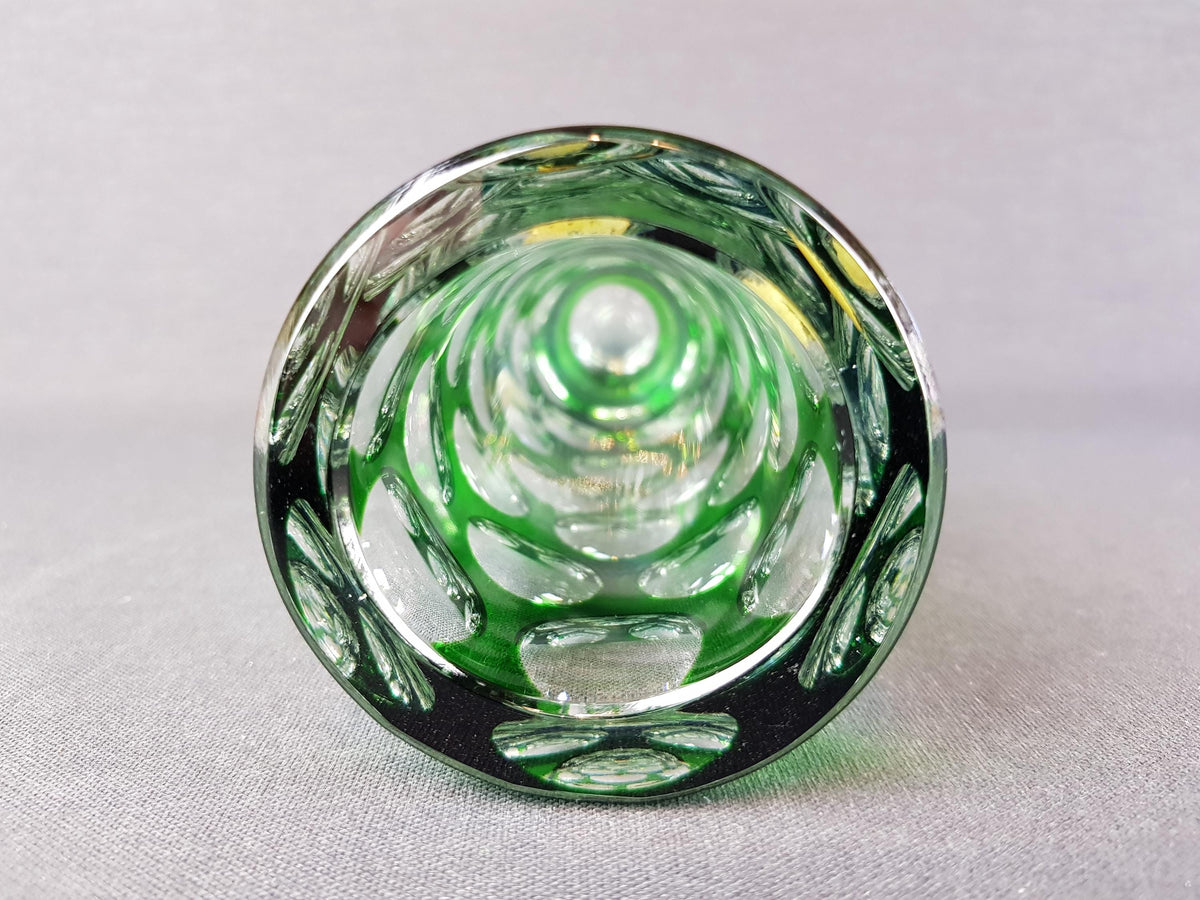 Vintage NACHTMANN BLEIKRISTALL Green Cut to Clear Glass Vase Bamberg West Germany 1950s