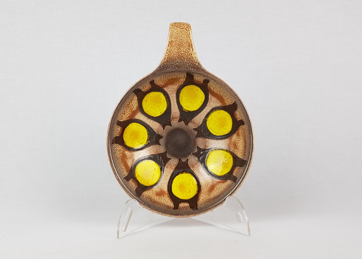 Vintage DÜMLER & BREIDEN Brown Beige Ceramic Bowl 206/18 With Yellow Dots West German Pottery 1970s