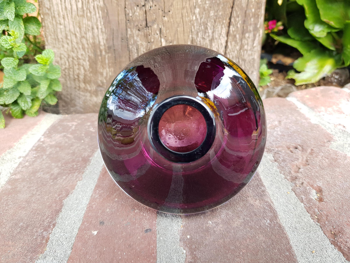 Vintage RIIHIMAEN LASI Purple Glass Vase no. 1432 Model Stromboli by Aimo Okkolin 1963-69