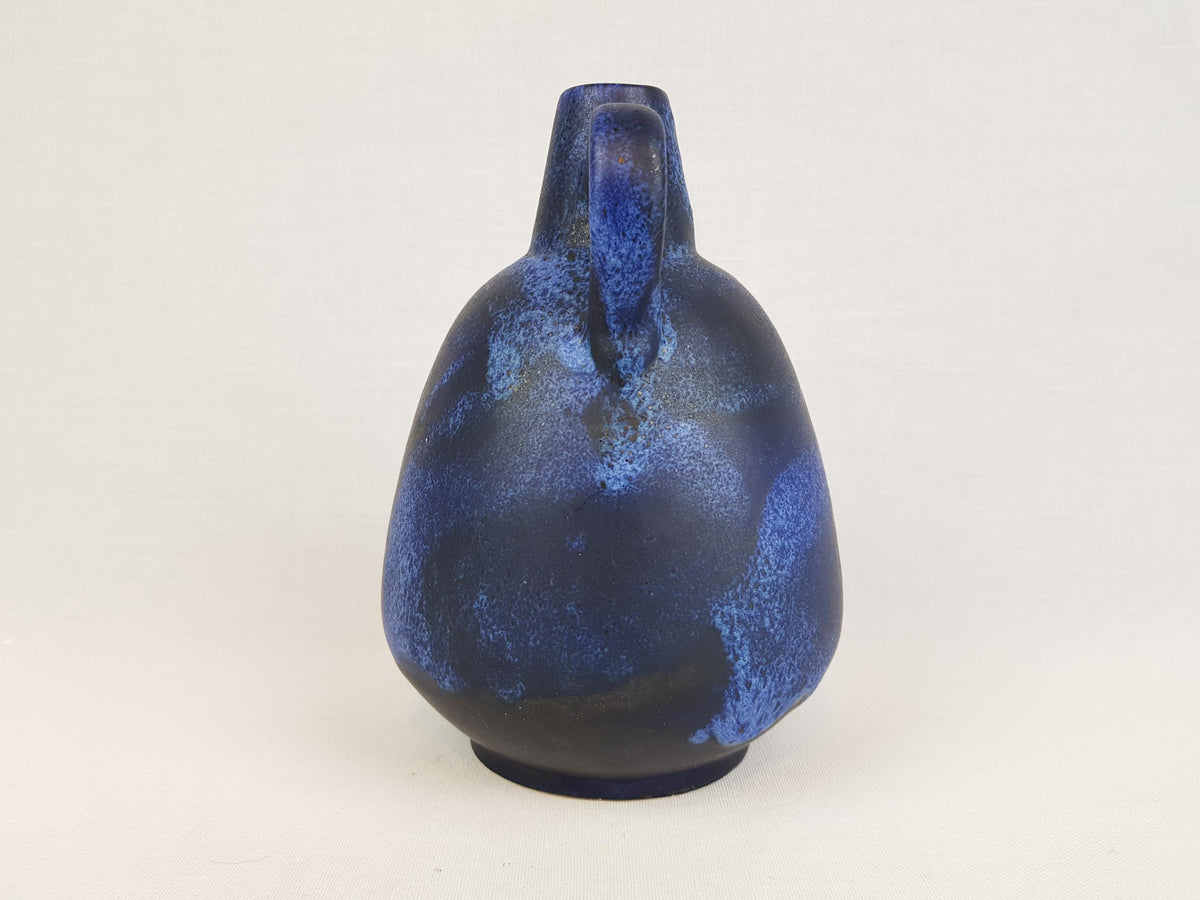 Vintage RUSCHA KERAMIK Handled Matte Blue Vase 320/2 West German Pottery 1960s
