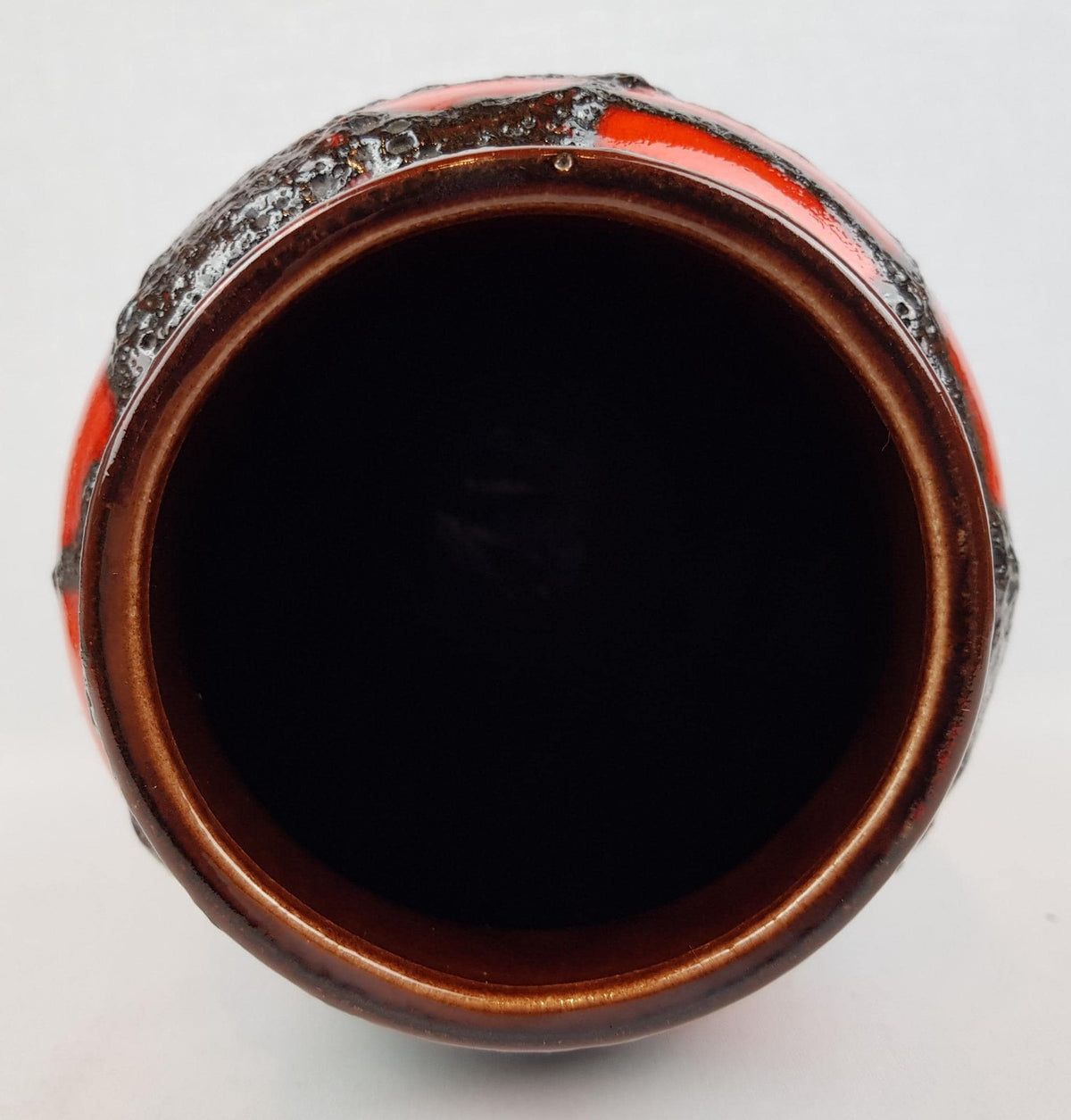 Vintage SCHEURICH KERAMIK Red Vase With Black Fat Lava Spider Web Decor 553-38 West German Pottery 1960s 1970s