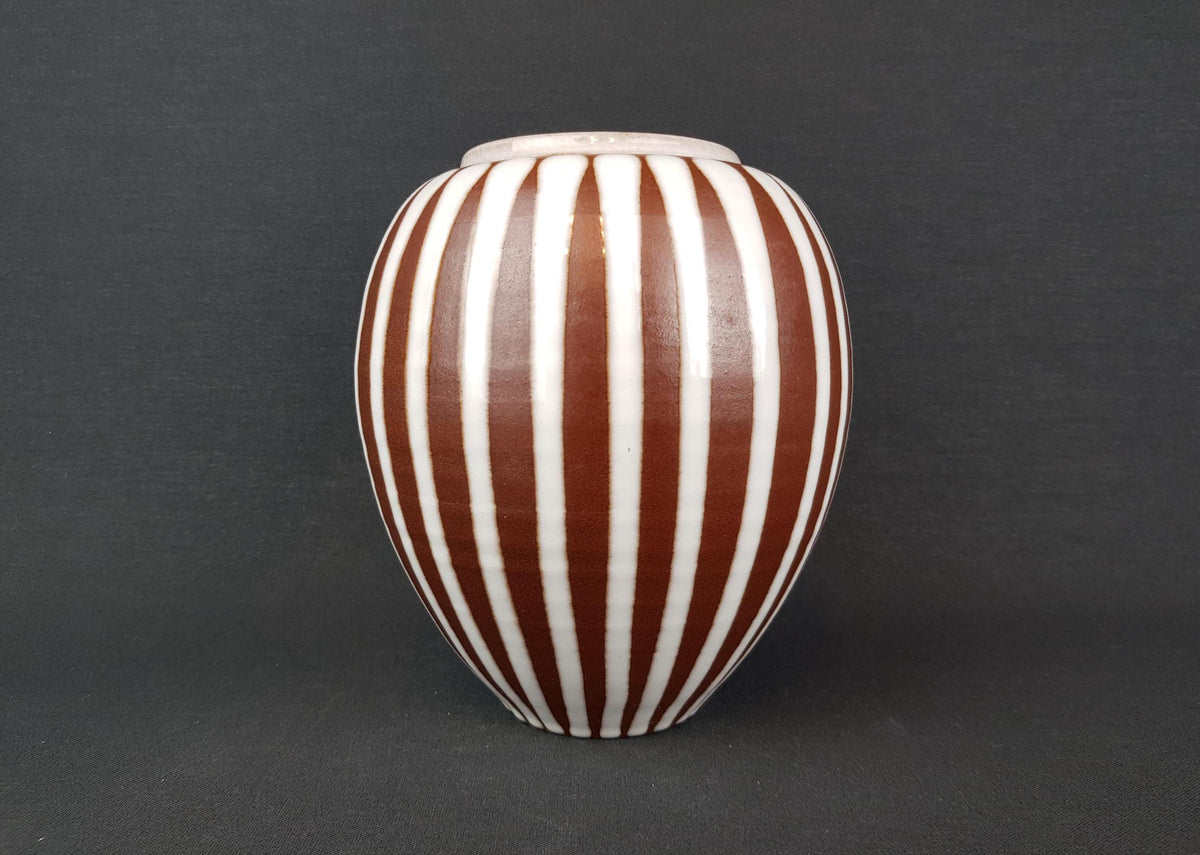 Vintage WILHELM und ELLIE KUCH White and Brown Vase Studio Art Pottery 1960-70s