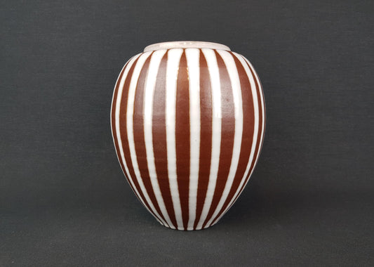 Vintage WILHELM und ELLIE KUCH White and Brown Vase Studio Art Pottery 1960-70s