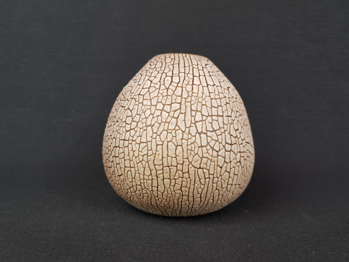 Vintage ALBERT KIESSLING Beige Studio Vase with Brown Snake Skin East German Pottery 1970s