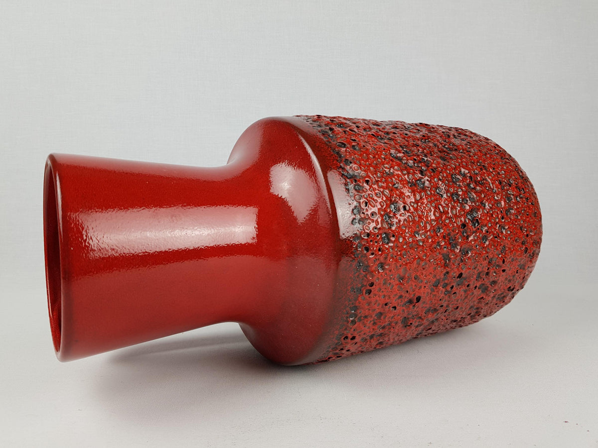 Vintage STEULER KERAMIK Handled Red Fat Lava Floor Vase West German Pottery 1960s