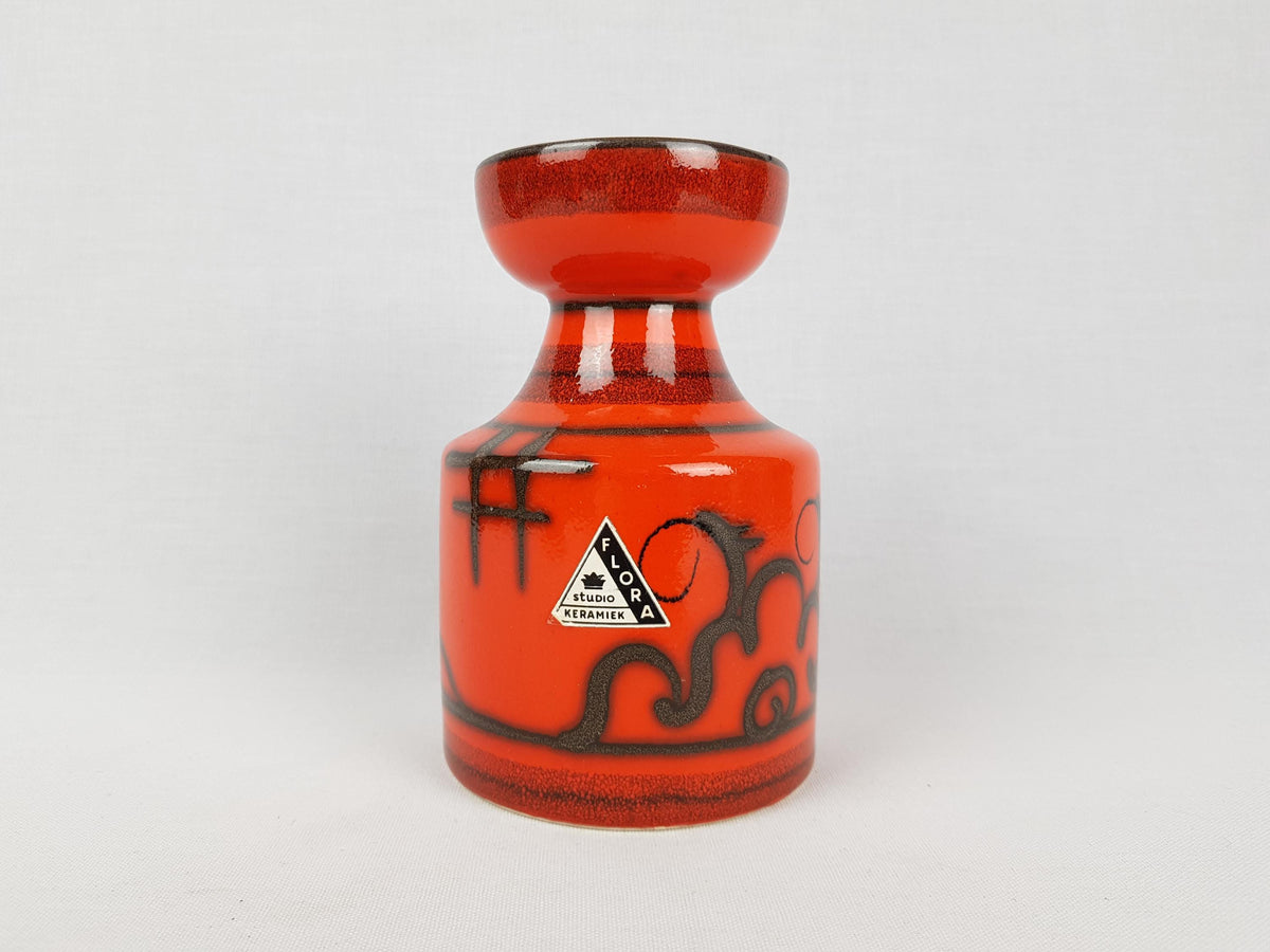 Vintage FLORA GOUDA HOLLAND Ceramic Orange Vase With Tokio Decor 911 Dutch Pottery 1970s