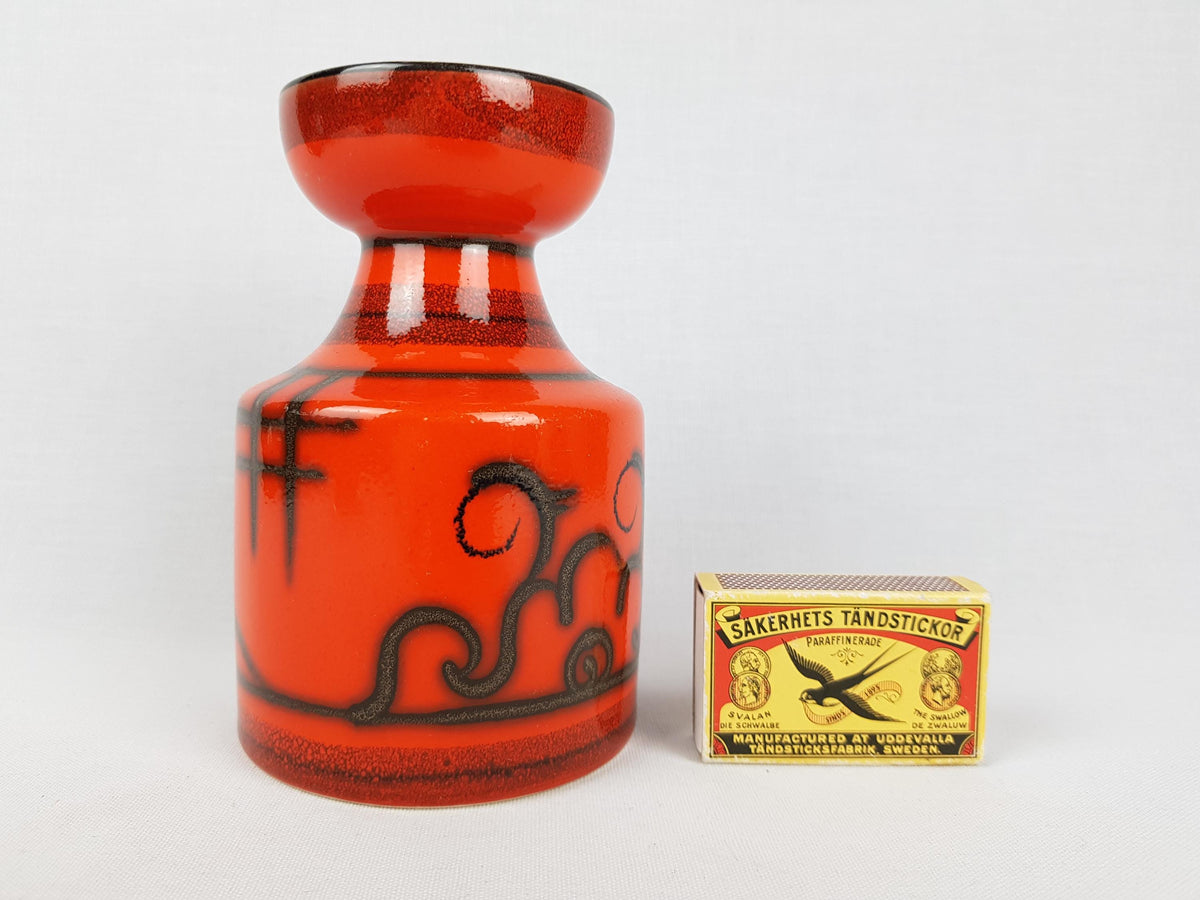 Vintage FLORA GOUDA HOLLAND Ceramic Orange Vase With Tokio Decor 911 Dutch Pottery 1970s