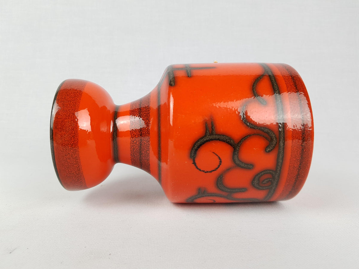 Vintage FLORA GOUDA HOLLAND Ceramic Orange Vase With Tokio Decor 911 Dutch Pottery 1970s