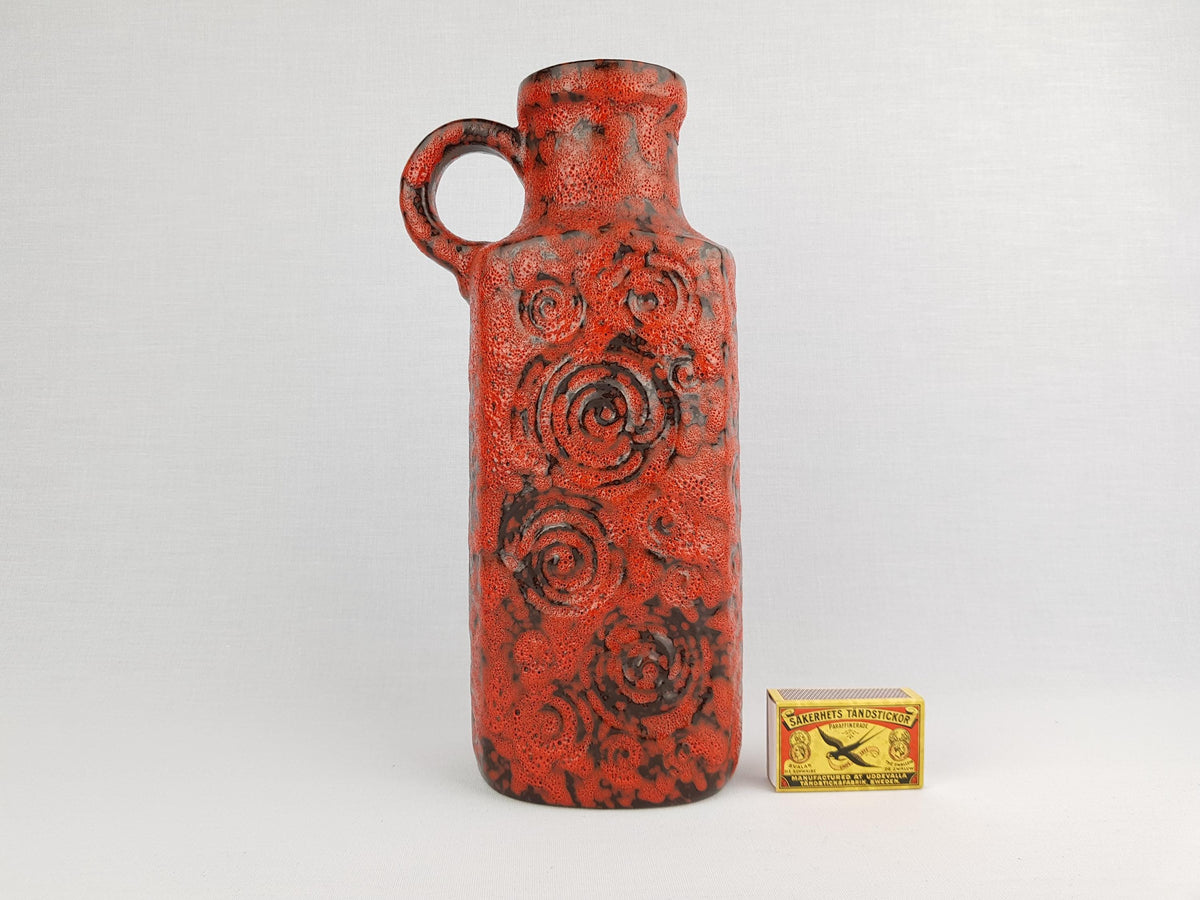 Vintage SCHEURICH KERAMIK Handled Red Vase with JURA decor 482-28 West German Pottery 1970s