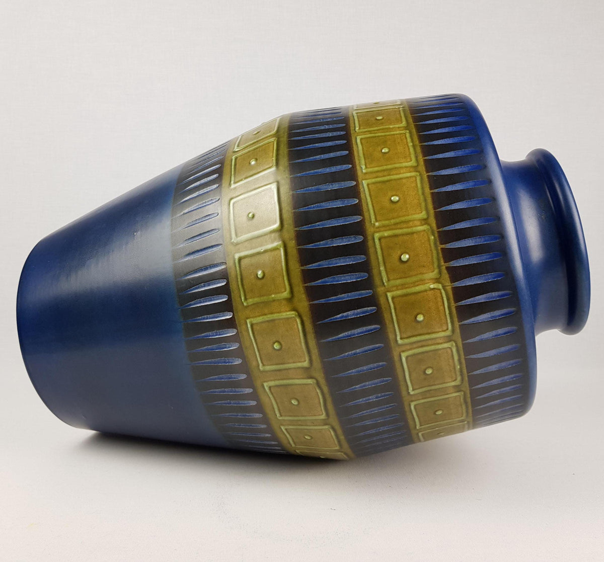 Vintage STEULER KERAMIK Blue and Green Floor Vase 137/40 West German Pottery 1960s