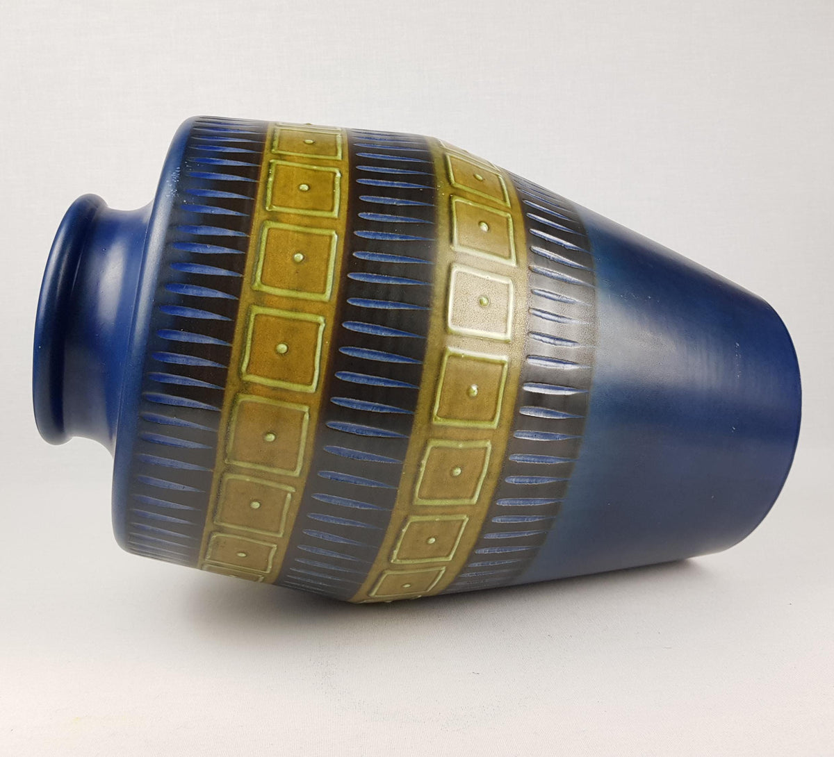 Vintage STEULER KERAMIK Blue and Green Floor Vase 137/40 West German Pottery 1960s