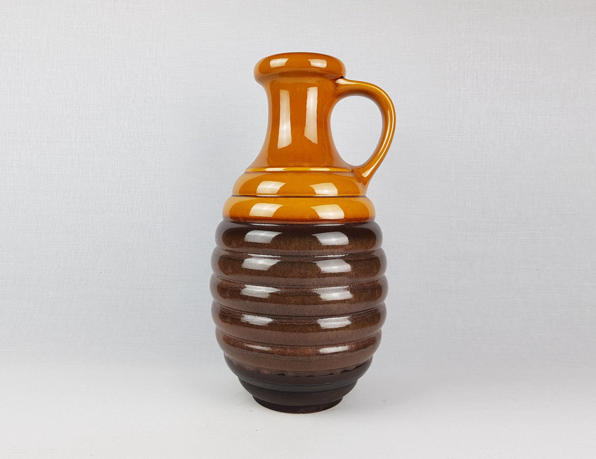 Vintage CARSTENS KERAMIK Handled Brown Metallic Hooped Floor Vase 0109-45 West German Pottery 1960s