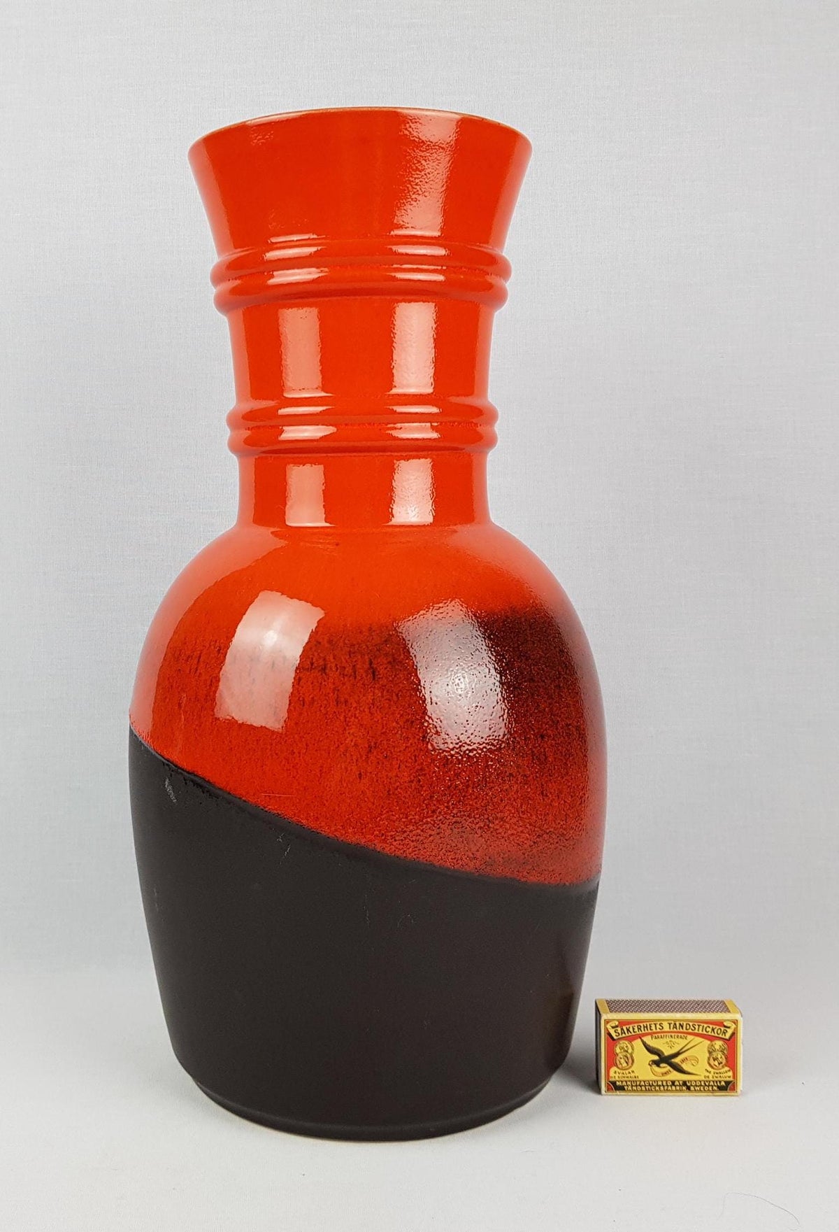 Vintage STEULER KERAMIK Brown and Orange Floor Vase 309-40 West German Pottery 1970s Fat Lava Era