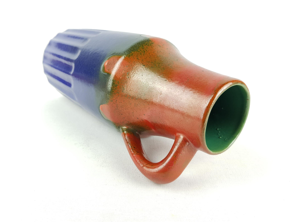 Vintage VEB GRAFENRODA Handled Blue and Red Vase 207-24 East German Pottery 1950s