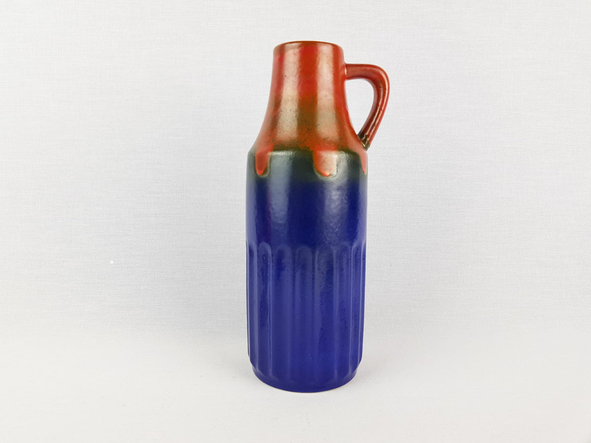 Vintage VEB GRAFENRODA Handled Blue and Red Vase 207-24 East German Pottery 1950s