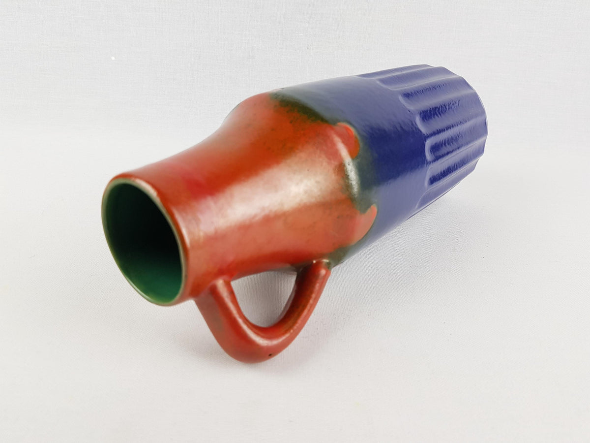 Vintage VEB GRAFENRODA Handled Blue and Red Vase 207-24 East German Pottery 1950s