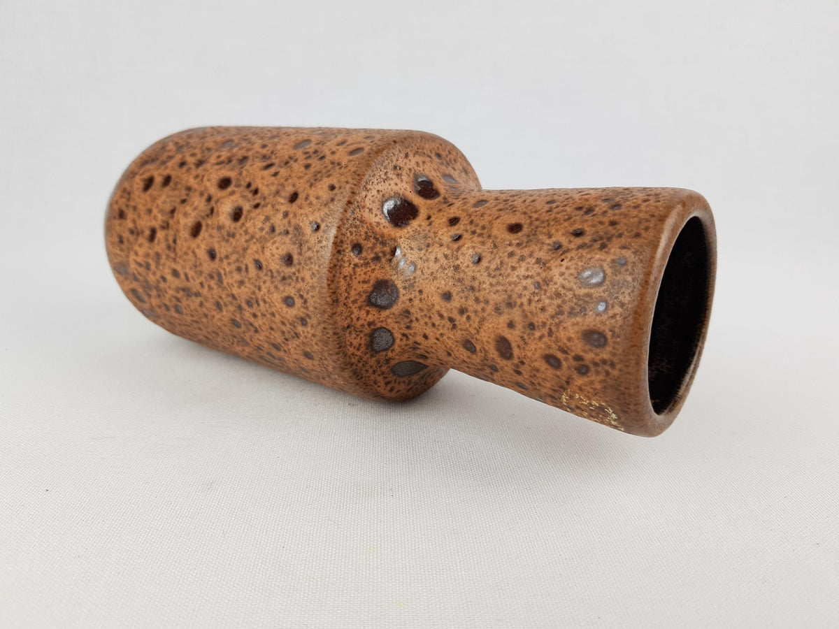 Vintage STEULER KERAMIK Brown Fat Lava Vase 142-20 West German Pottery 1960s