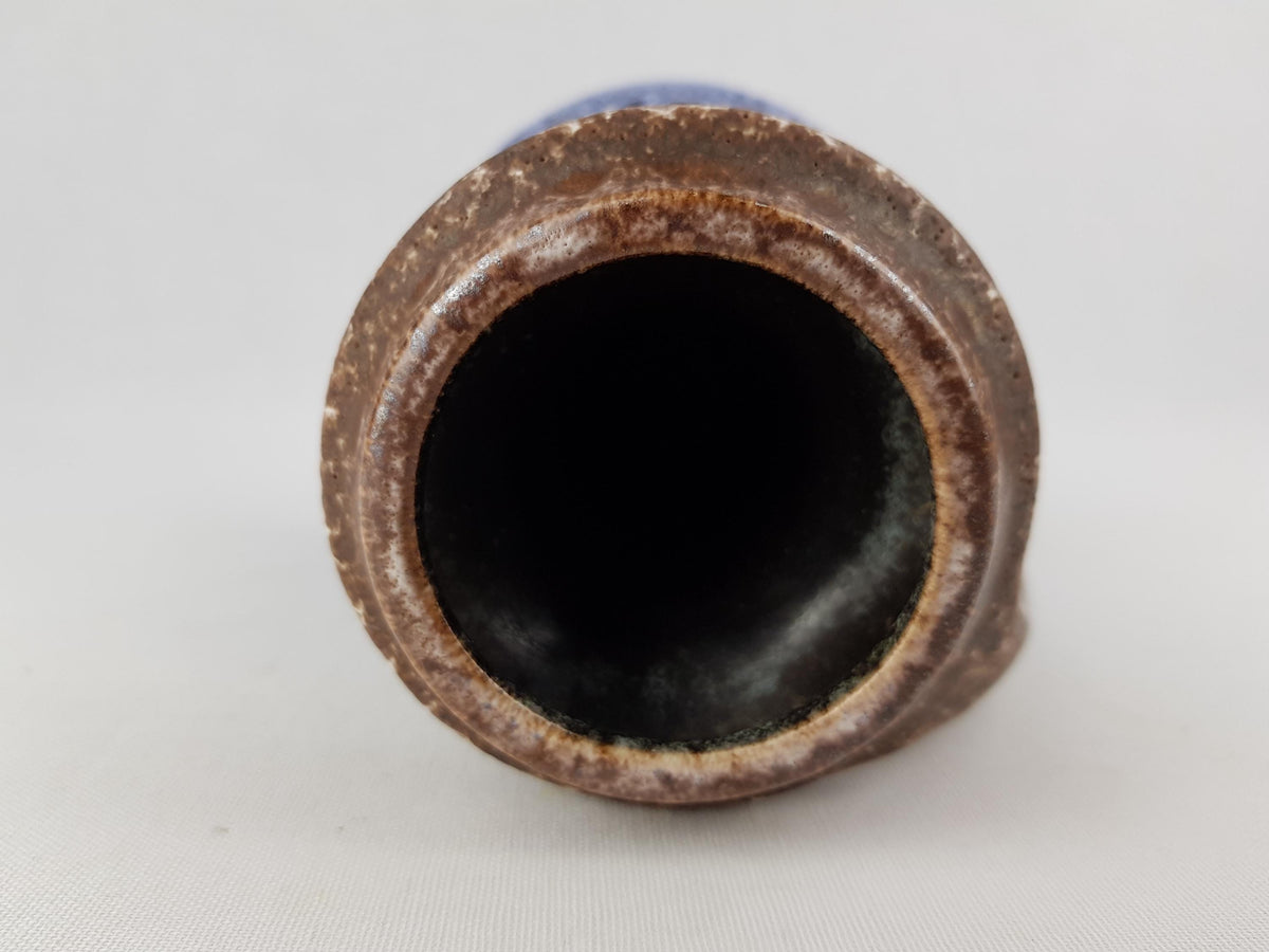 Vintage STEULER KERAMIK Handled Blue Brown Vase 315-10 West German Pottery 1970s
