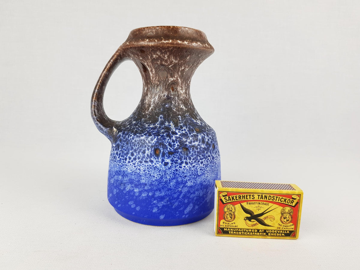 Vintage STEULER KERAMIK Handled Blue Brown Vase 315-10 West German Pottery 1970s