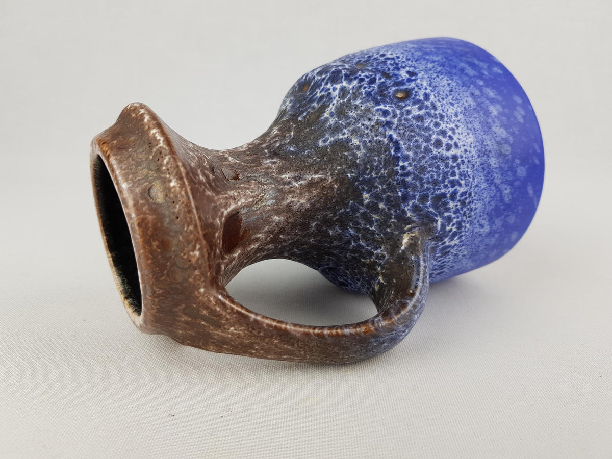Vintage STEULER KERAMIK Handled Blue Brown Vase 315-10 West German Pottery 1970s