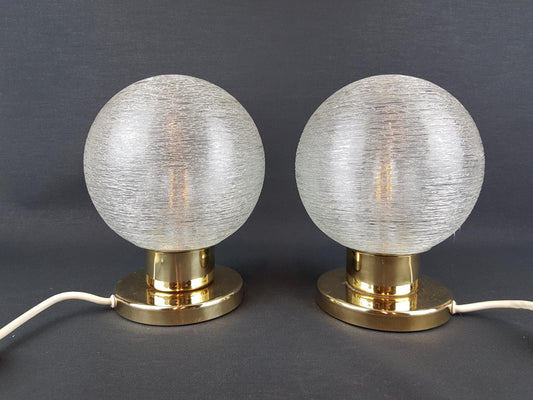 Pair of vintage DORIA LEUCHTEN, Footed Table or Bedside Lamps with Crackled Glass Bulb Shades West-Germany 1970s