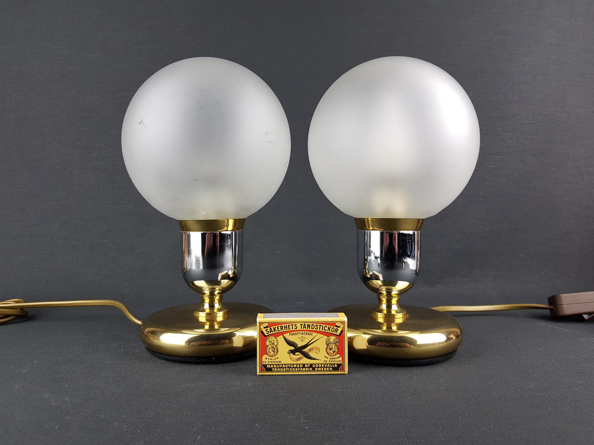 Pair of vintage WORTMANN & FILZ , Footed Table or Bedside Lamps with Frosted Plastic Bulb Shades West-Germany 1960s