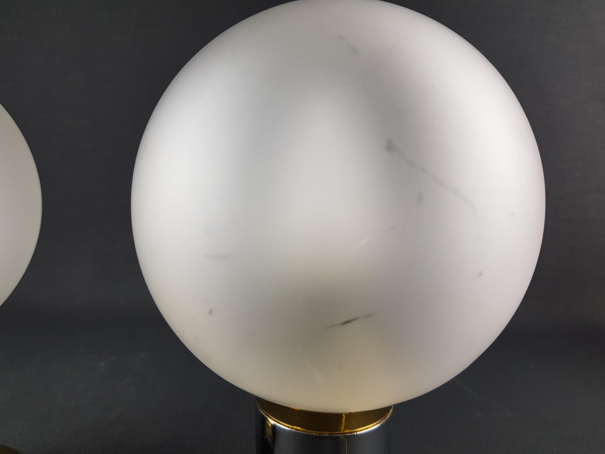 Pair of vintage WORTMANN & FILZ , Footed Table or Bedside Lamps with Frosted Plastic Bulb Shades West-Germany 1960s