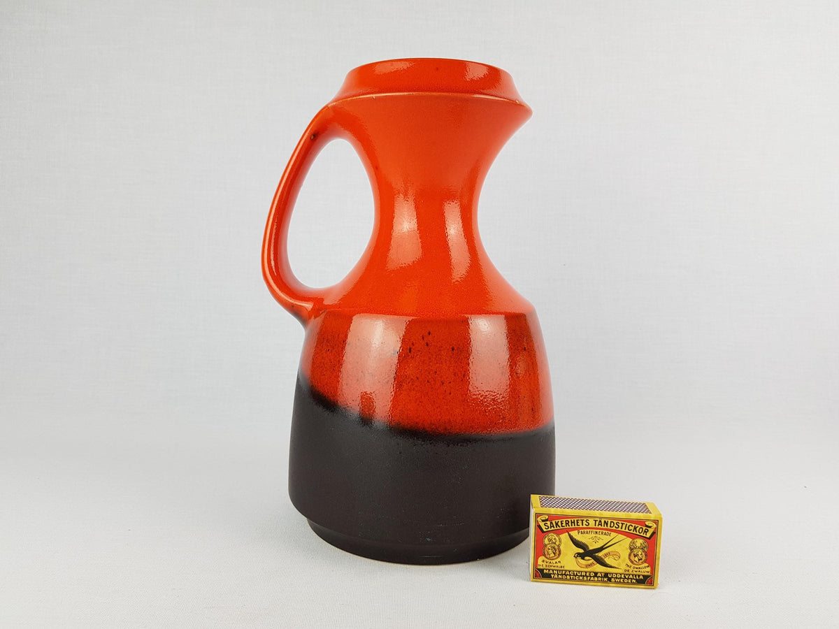 Vintage STEULER KERAMIK Handled Orange and Black Vase 315-25 West German Pottery 1960s