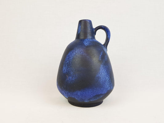 Vintage RUSCHA KERAMIK Handled Matte Blue Vase 320/2 West German Pottery 1960s
