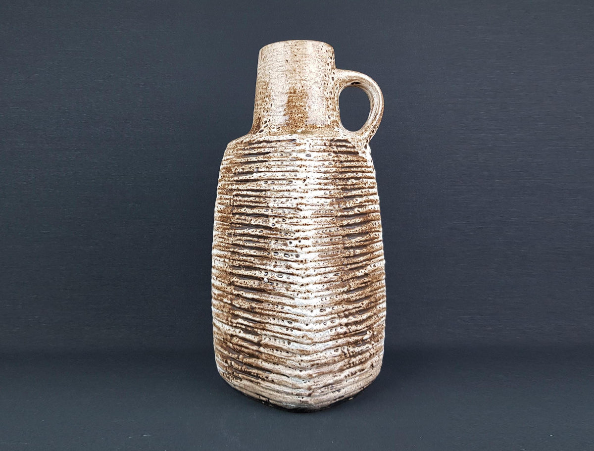 Vintage CARSTENS TONNIESHOF KERAMIK Brown and Beige Floor Vase With Groove Decor 7784-45 West German Pottery 1960s