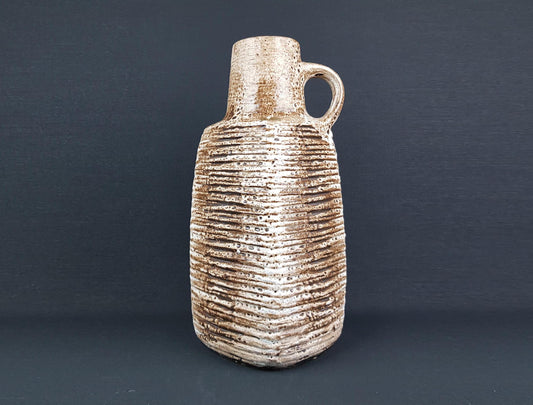 Vintage CARSTENS TONNIESHOF KERAMIK Brown and Beige Floor Vase With Groove Decor 7784-45 West German Pottery 1960s