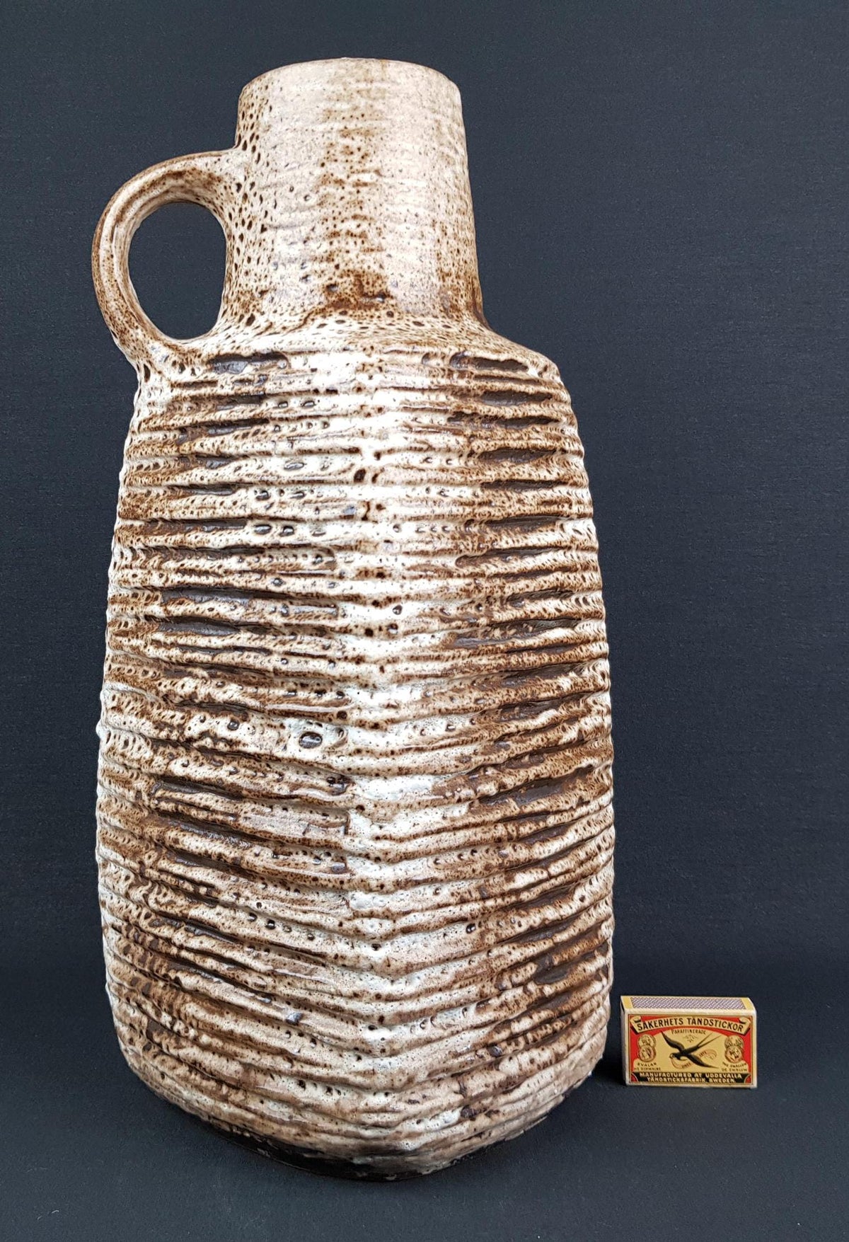 Vintage CARSTENS TONNIESHOF KERAMIK Brown and Beige Floor Vase With Groove Decor 7784-45 West German Pottery 1960s