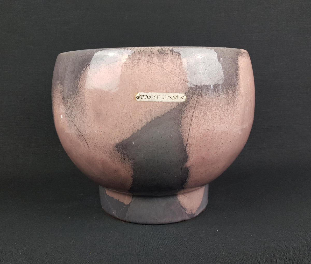 Large Vintage OTTO KERAMIK Pale Rose and Grey Flower Pot Planter West German Pottery 1980s