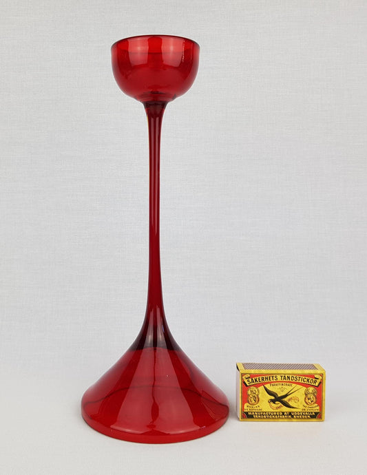 Vintage WMF Ruby Red Glass Candle Holder by Cari Zalloni West Germany 1970s