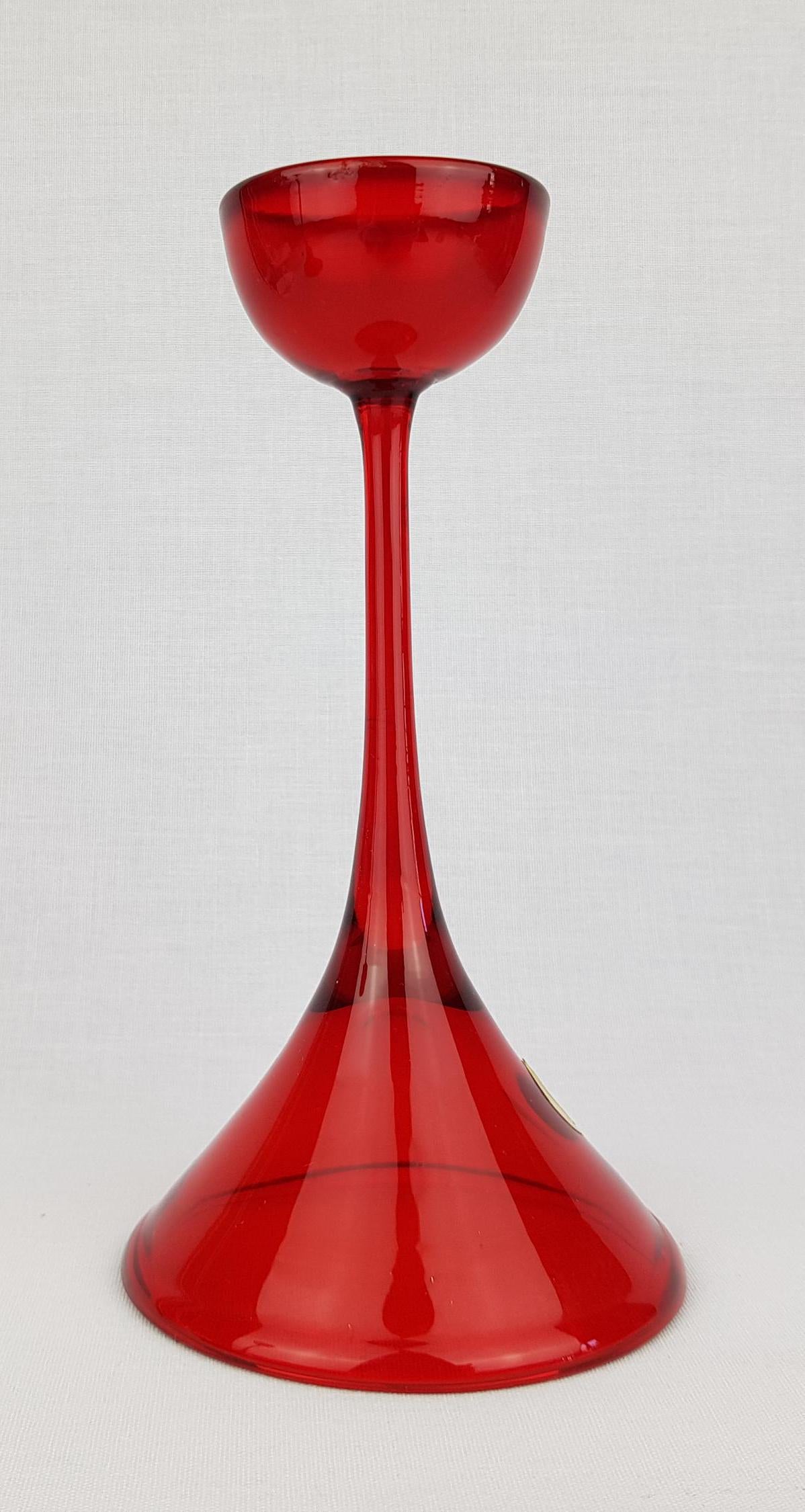 Vintage WMF Ruby Red Glass Candle Holder by Cari Zalloni West Germany 1970s