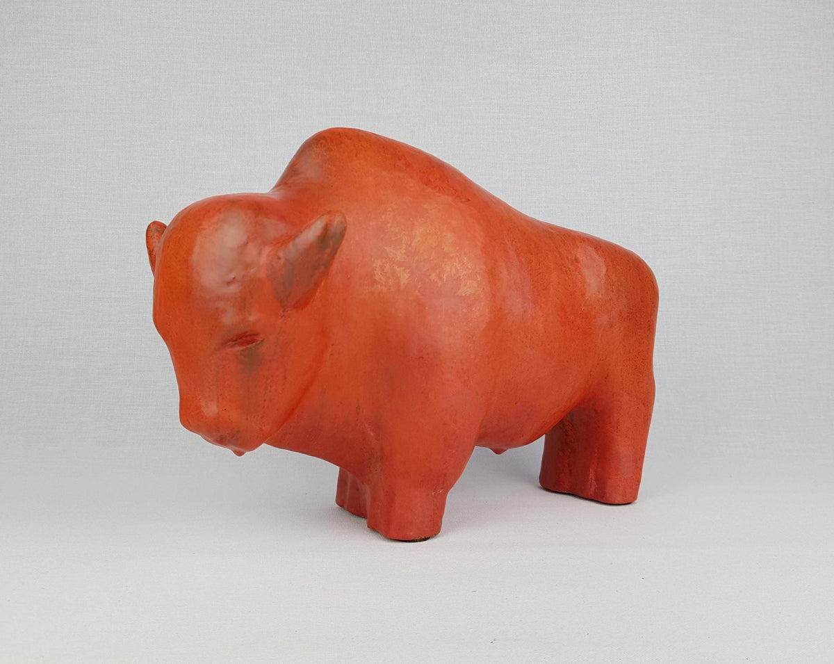 XL Vintage RUSCHA KERAMIK Bull with Vulkano decor West German Pottery 1960s by Kurt Tschörner