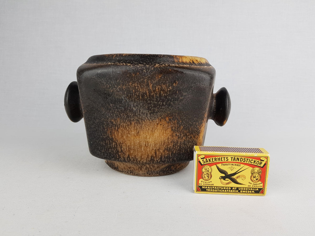 Vintage LORÉ KERAMIEK BEESEL Brown Double Knobs Planter Flower Pot B146 Dutch Pottery 1970s
