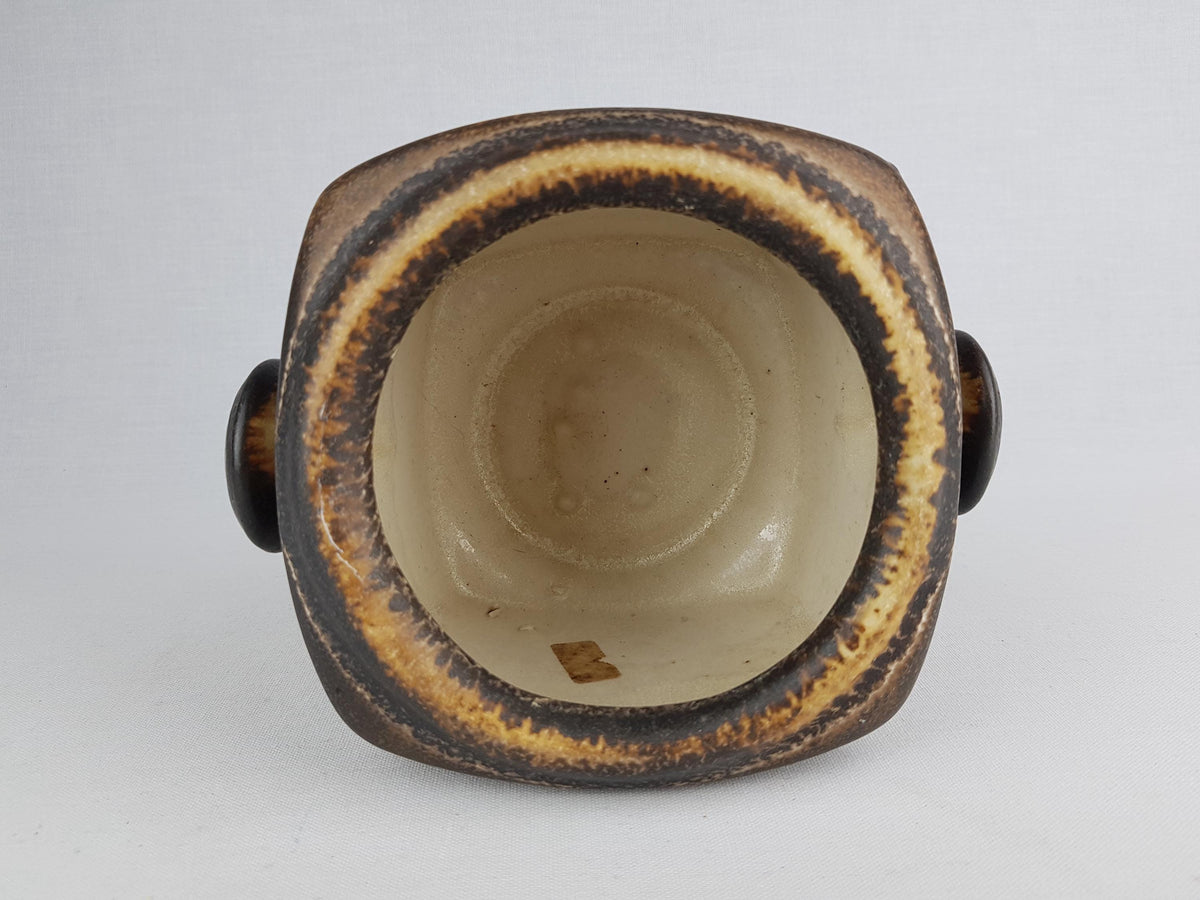 Vintage LORÉ KERAMIEK BEESEL Brown Double Knobs Planter Flower Pot B146 Dutch Pottery 1970s