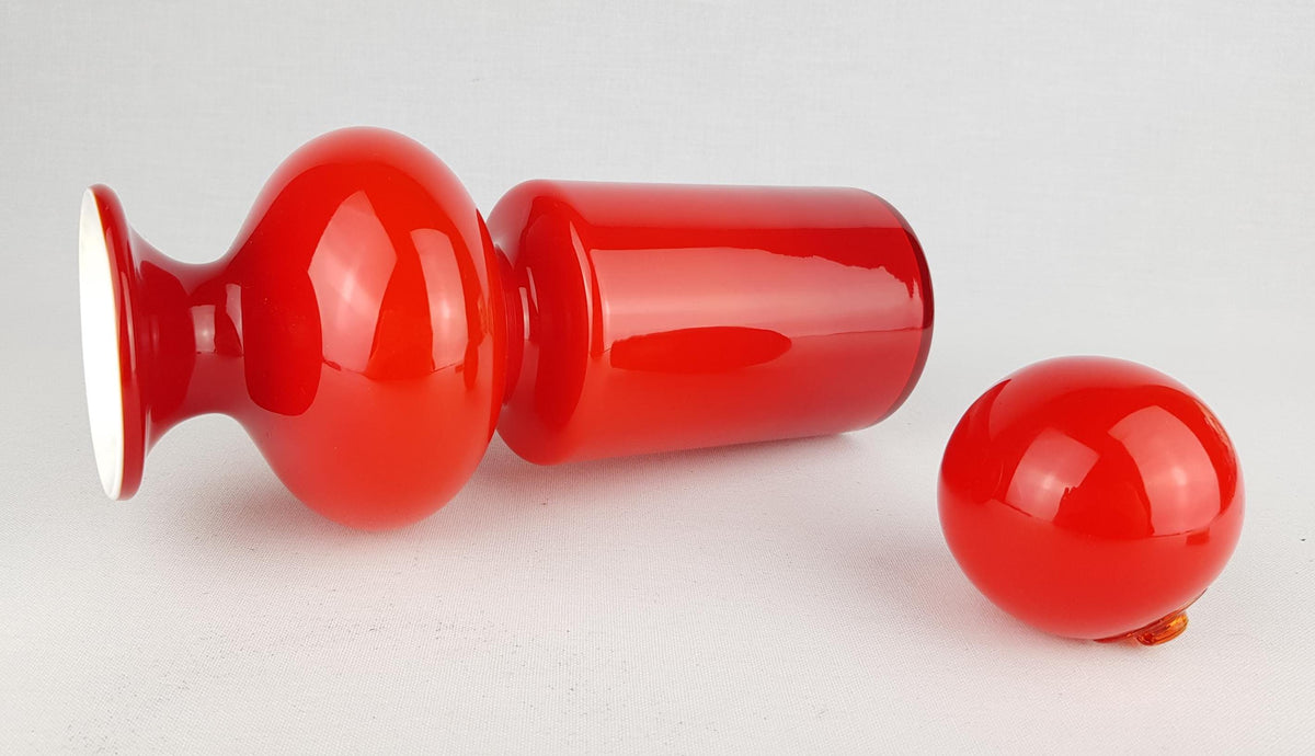 Vintage HOLMEGAARD Red Glass Carnaby Decanter Vase by Per Lutken Denmark 1960s