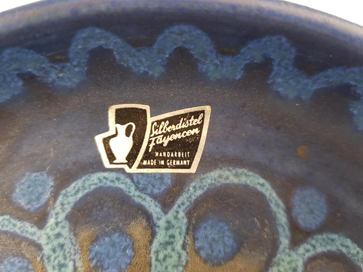 Vintage SILBERDISTEL Blue Ceramic Karaf Set With 6 Mugs Decor "Persien" West German Pottery 1970s