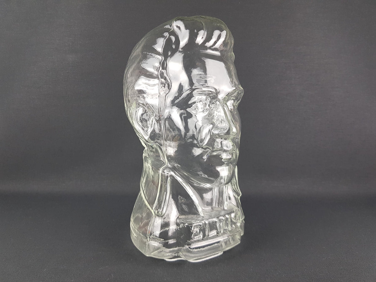 Vintage INGRID GLAS Glass Head Phone Holder, Hat Cap Wig Holder Glass Bust of the King of Rock'n Roll Elvis Presley West Germany 1960-70