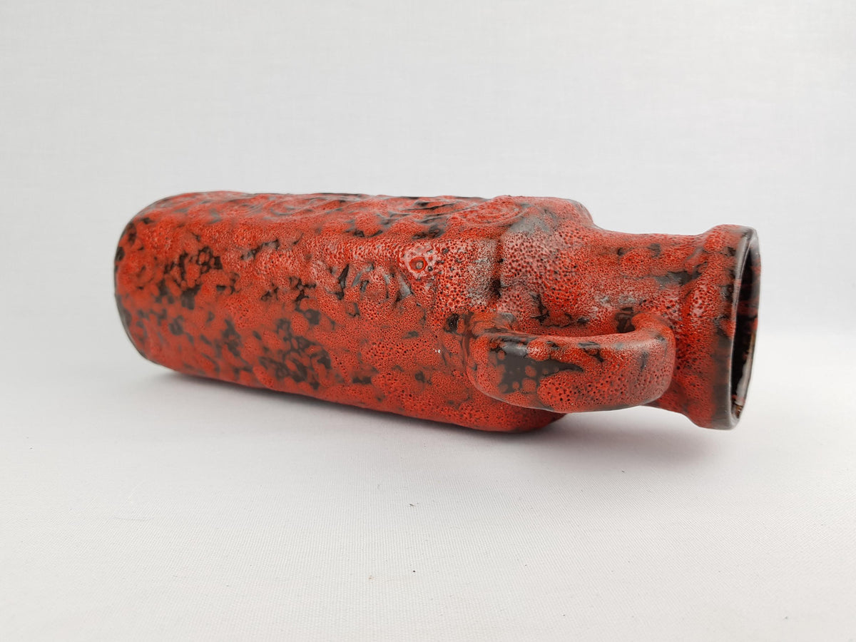 Vintage SCHEURICH KERAMIK Handled Red Vase with JURA decor 482-28 West German Pottery 1970s