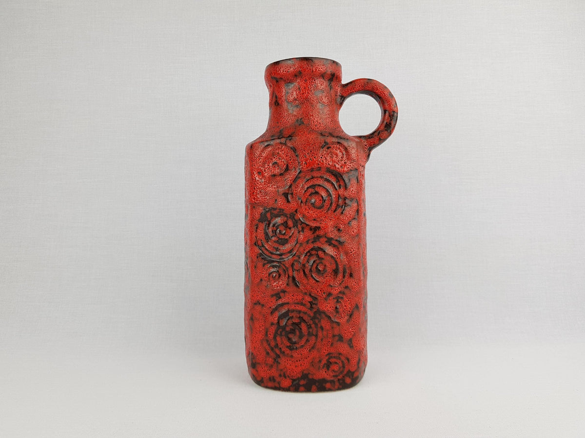 Vintage SCHEURICH KERAMIK Handled Red Vase with JURA decor 482-28 West German Pottery 1970s