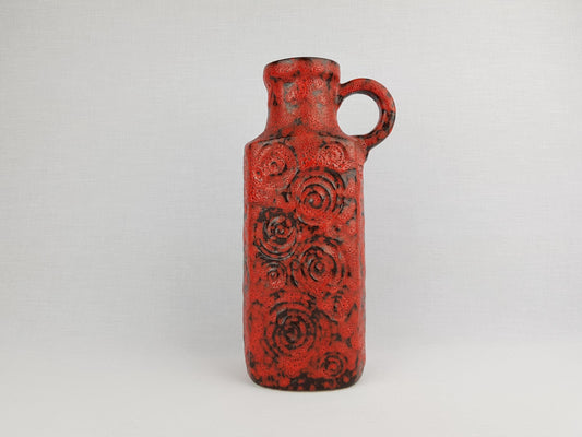 Vintage SCHEURICH KERAMIK Handled Red Vase with JURA decor 482-28 West German Pottery 1970s