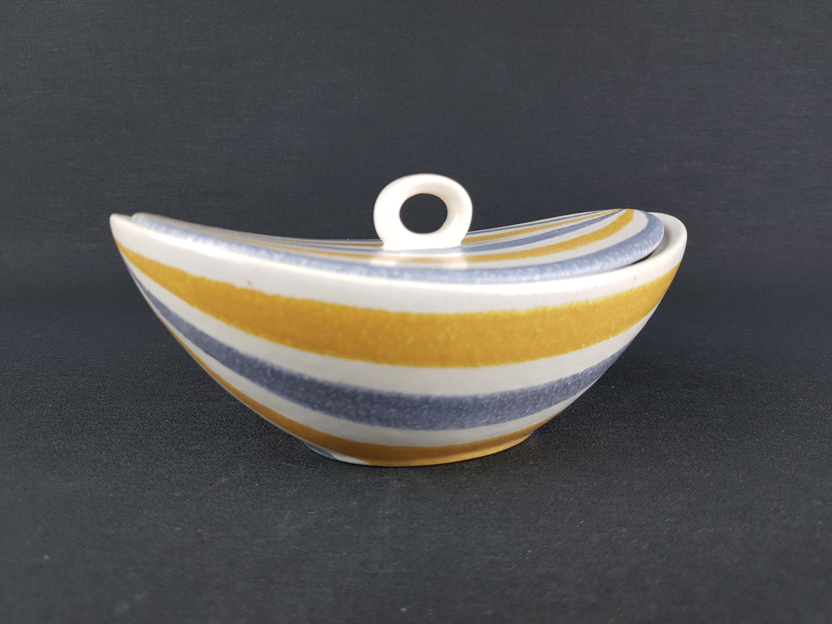 Vintage FLORA GOUDA HOLLAND Lidded Jar With Striped Decor 1238 Dutch Pottery 1960s
