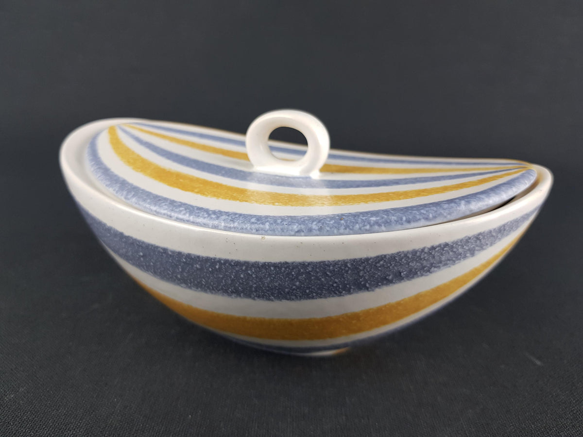 Vintage FLORA GOUDA HOLLAND Lidded Jar With Striped Decor 1238 Dutch Pottery 1960s