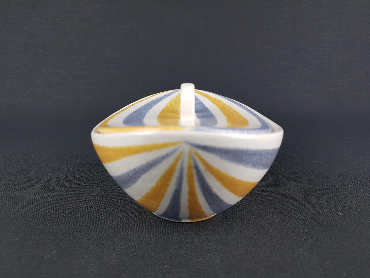 Vintage FLORA GOUDA HOLLAND Lidded Jar With Striped Decor 1238 Dutch Pottery 1960s